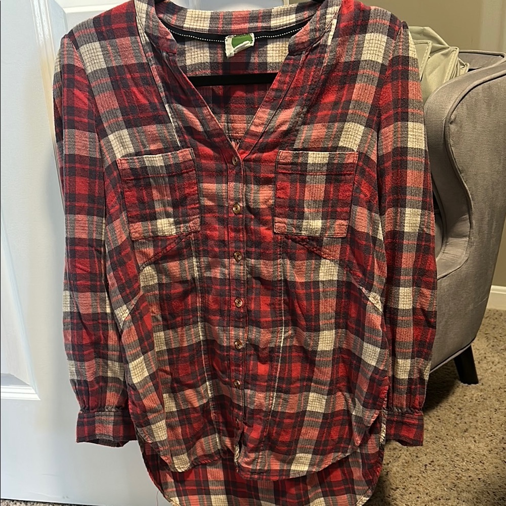 Pink Plaid flannel Button-Up Shirt